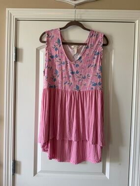 Matilda Jane Pink Floral Tank with Blue Leaf Accents